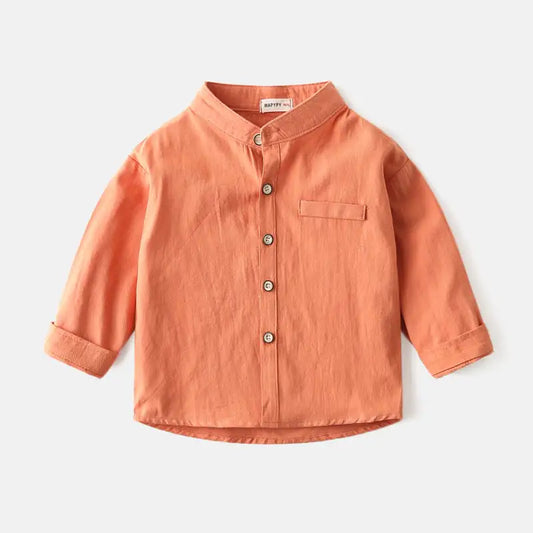 Boys' Solid Color Stand Collar Shirt