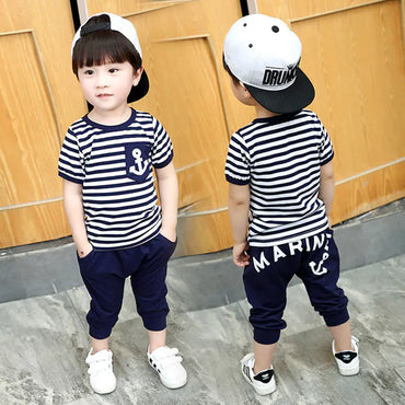 Boys' Cotton Striped Summer Outfit - Two-Piece Set