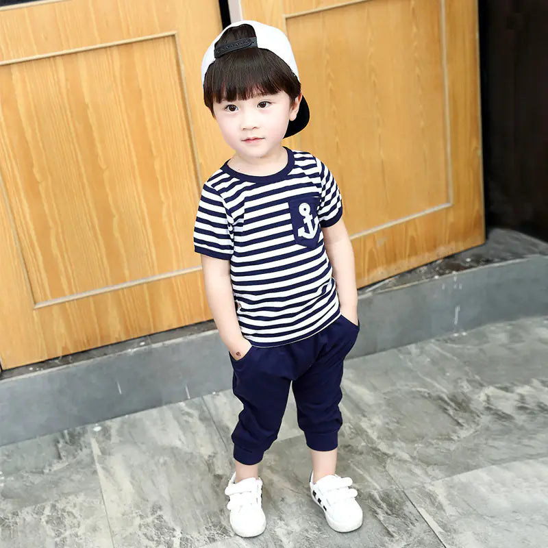 Boys' Cotton Striped Summer Outfit - Two-Piece Set