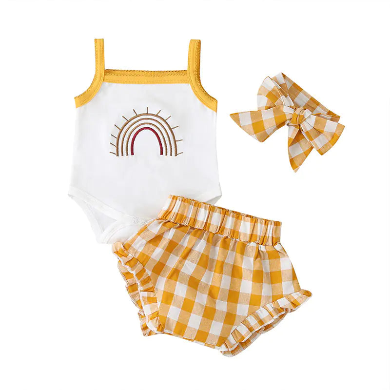 Summer New Three-Color Rainbow Embroidered Romper