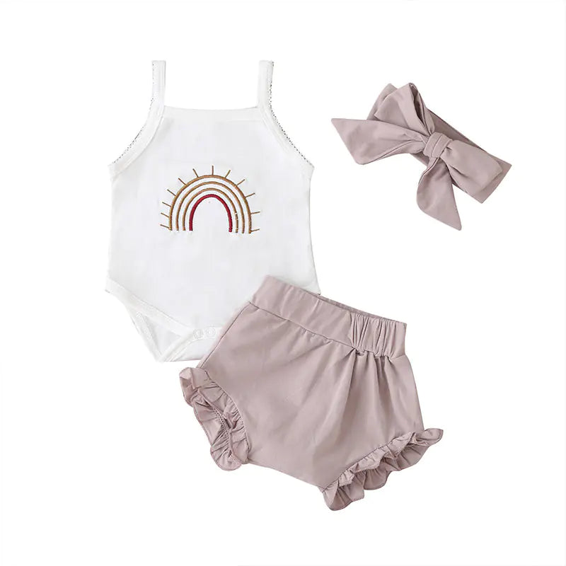 Summer New Three-Color Rainbow Embroidered Romper