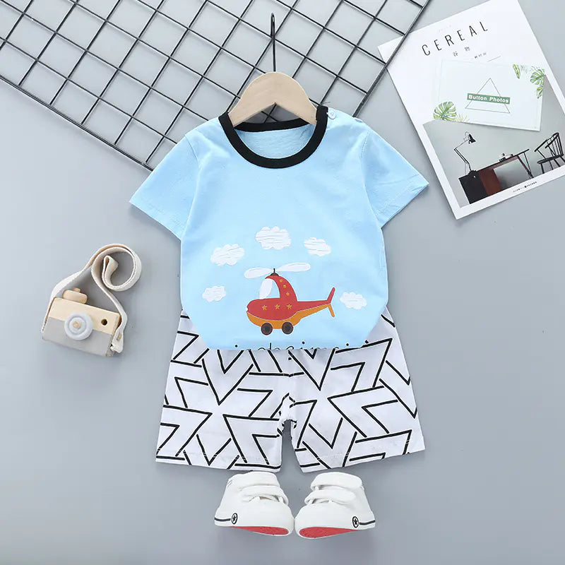 2020 Cartoon Kids Cotton Short Sleeve Outfit Set