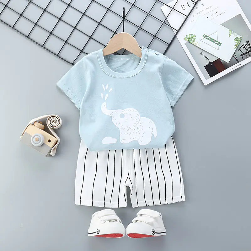 2020 Cartoon Kids Cotton Short Sleeve Outfit Set