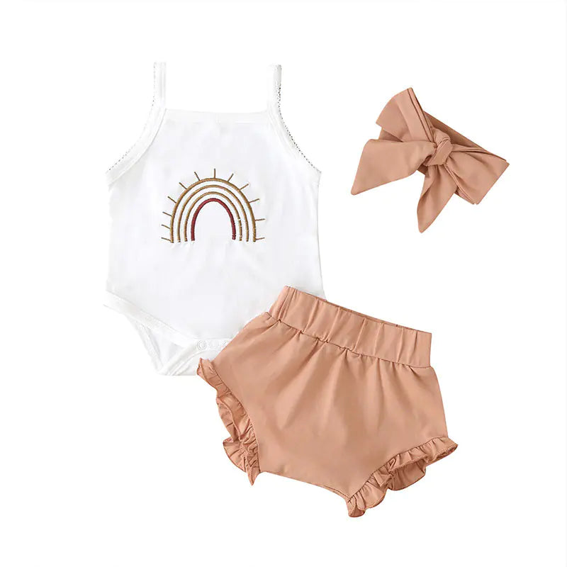 Summer New Three-Color Rainbow Embroidered Romper